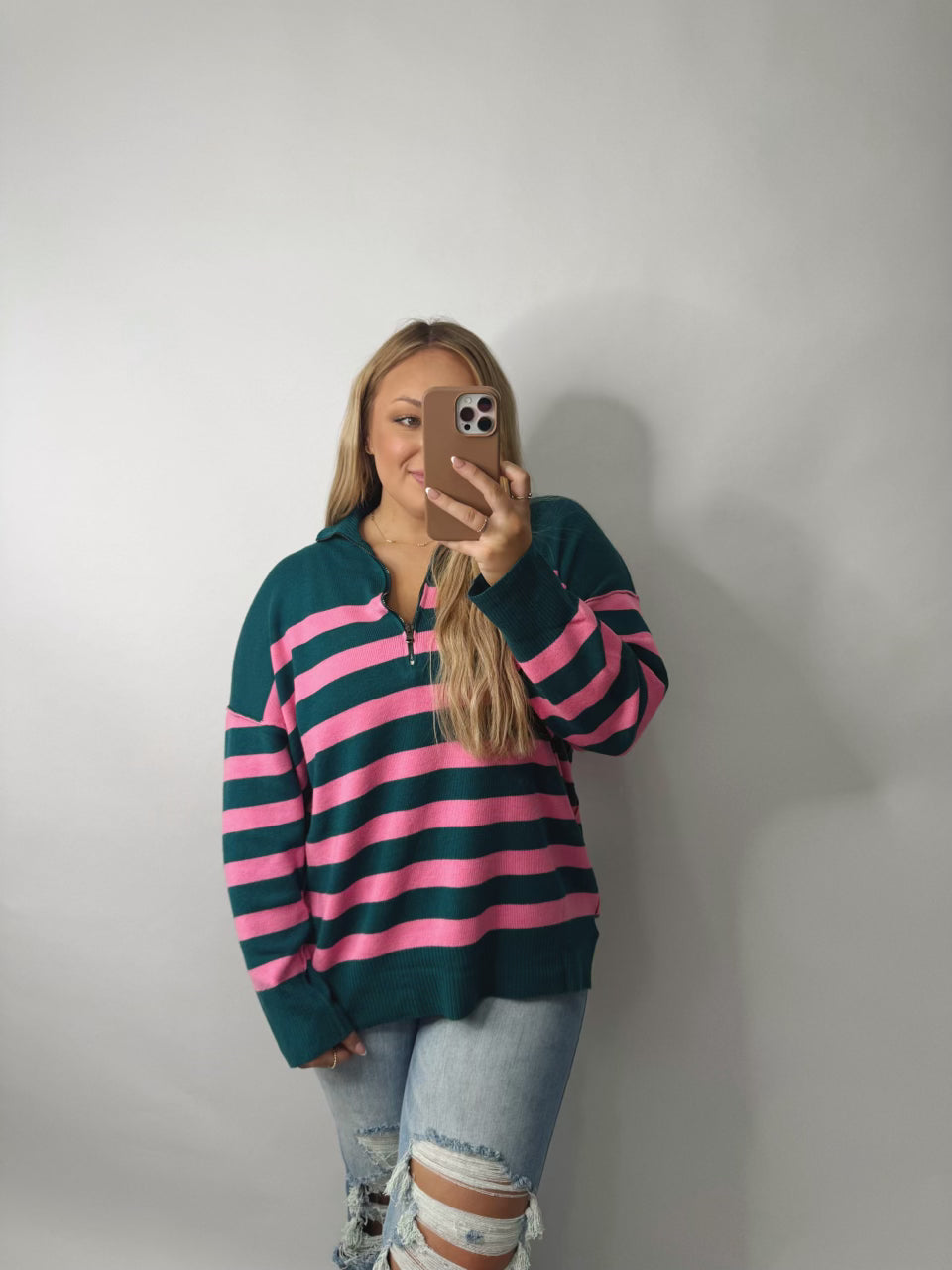 The Claire | Pink & Green Sweater