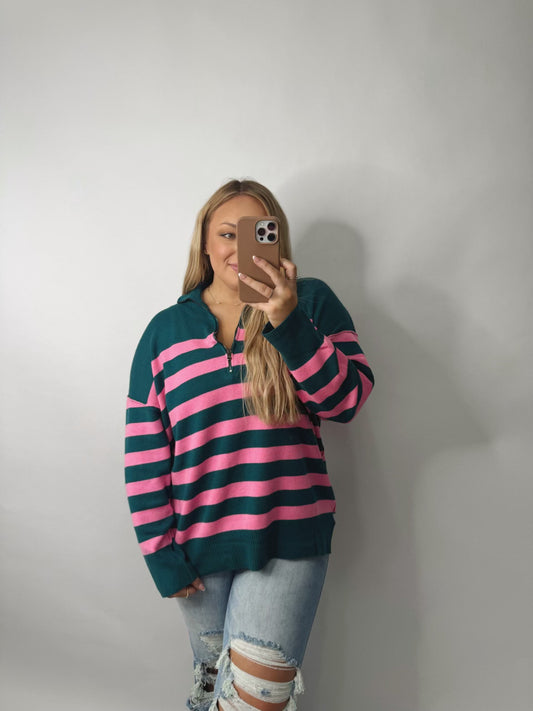 The Claire | Pink & Green Sweater