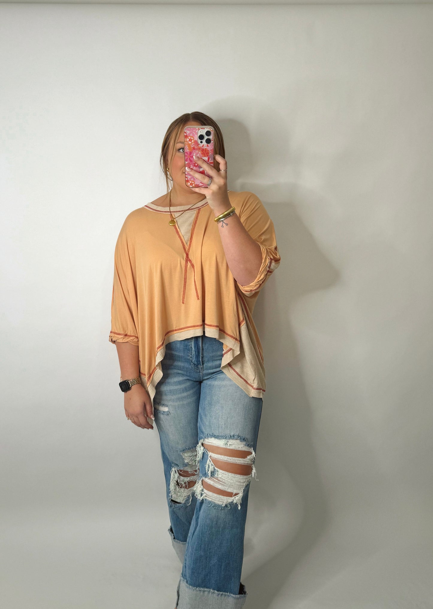 The Missy | Oversized Orange Contrast Top