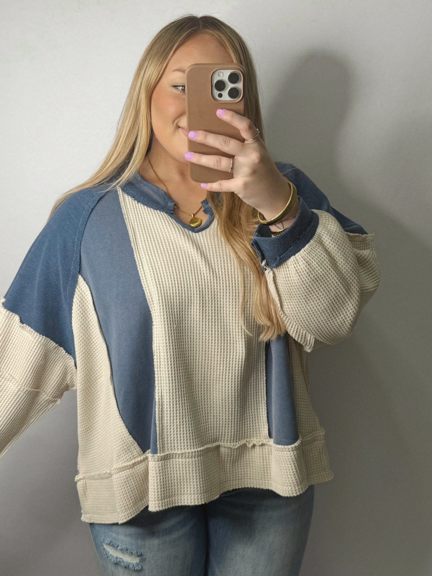 The Sabrina | Navy Patchwork Top