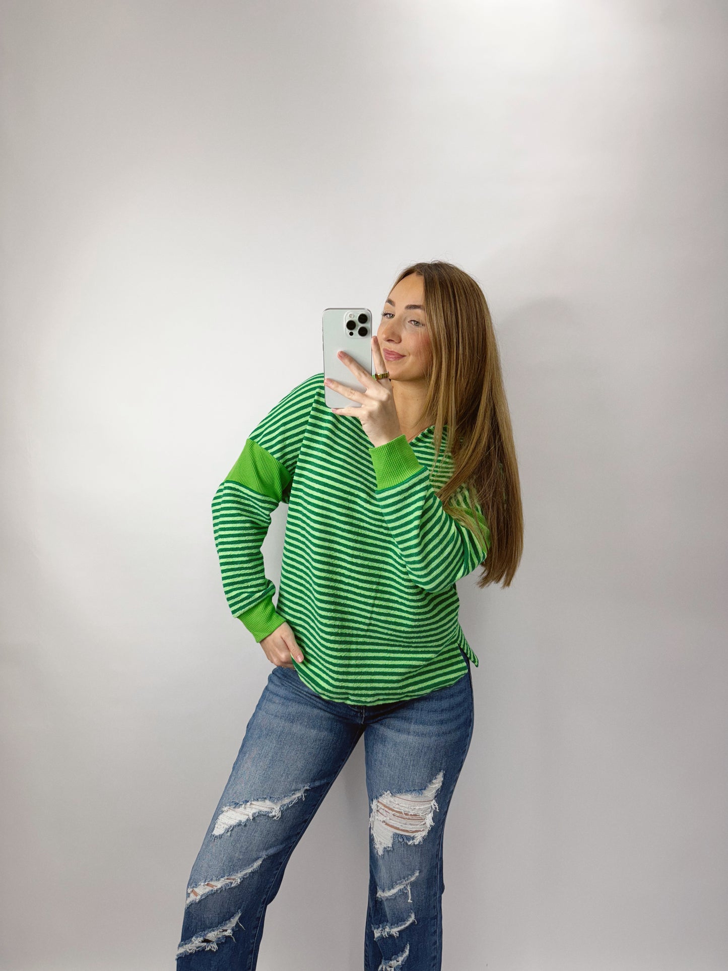 The Phoebe | Green Striped Top