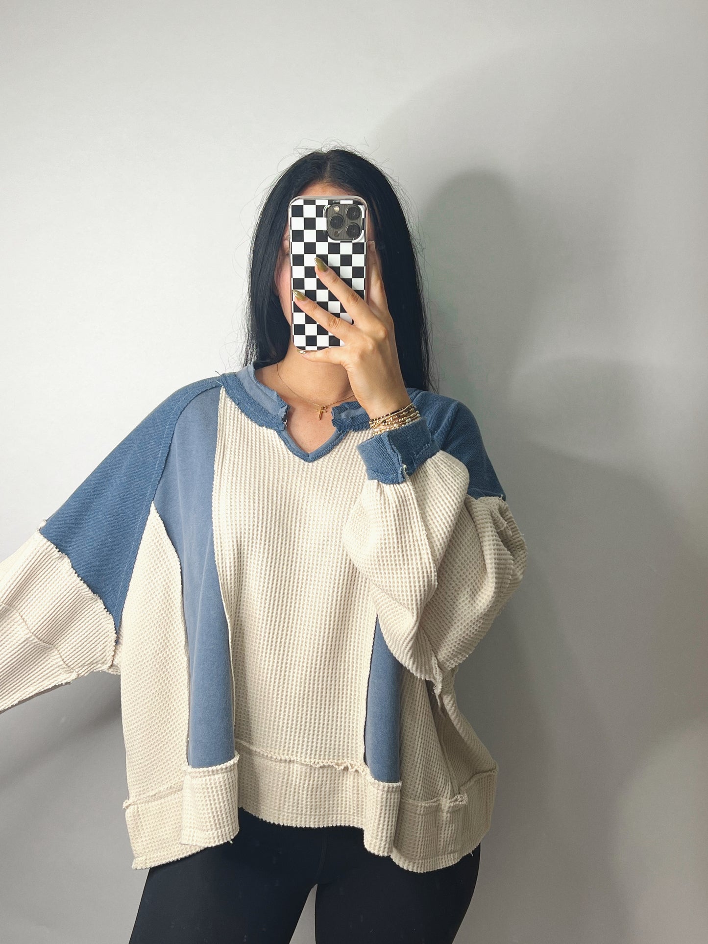 The Sabrina | Navy Patchwork Top