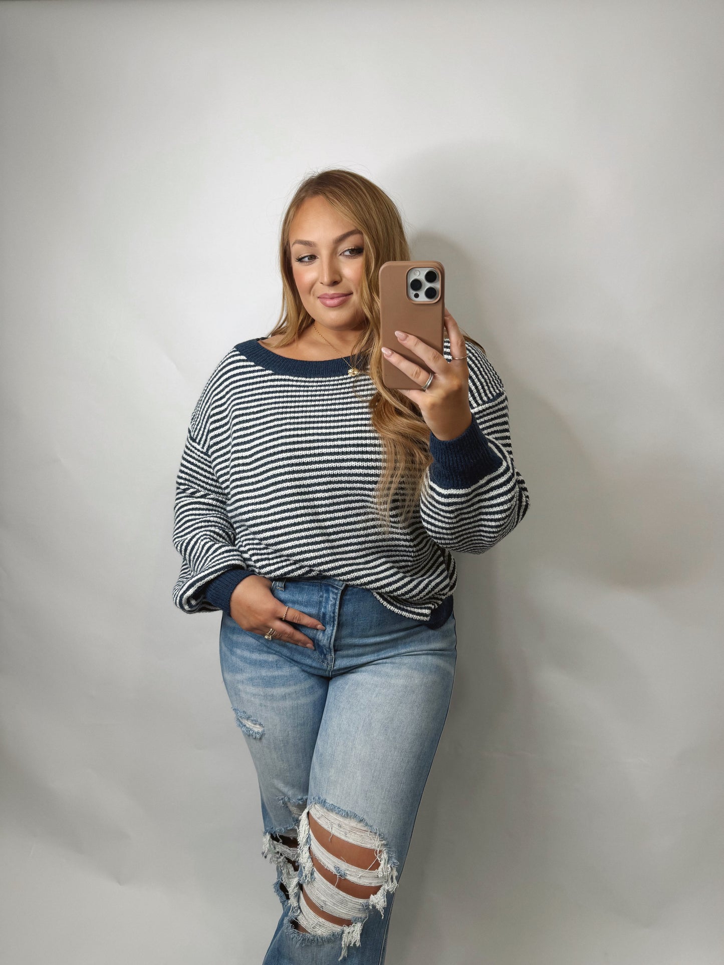 The Navy | Striped Drop Shoulder Sweater