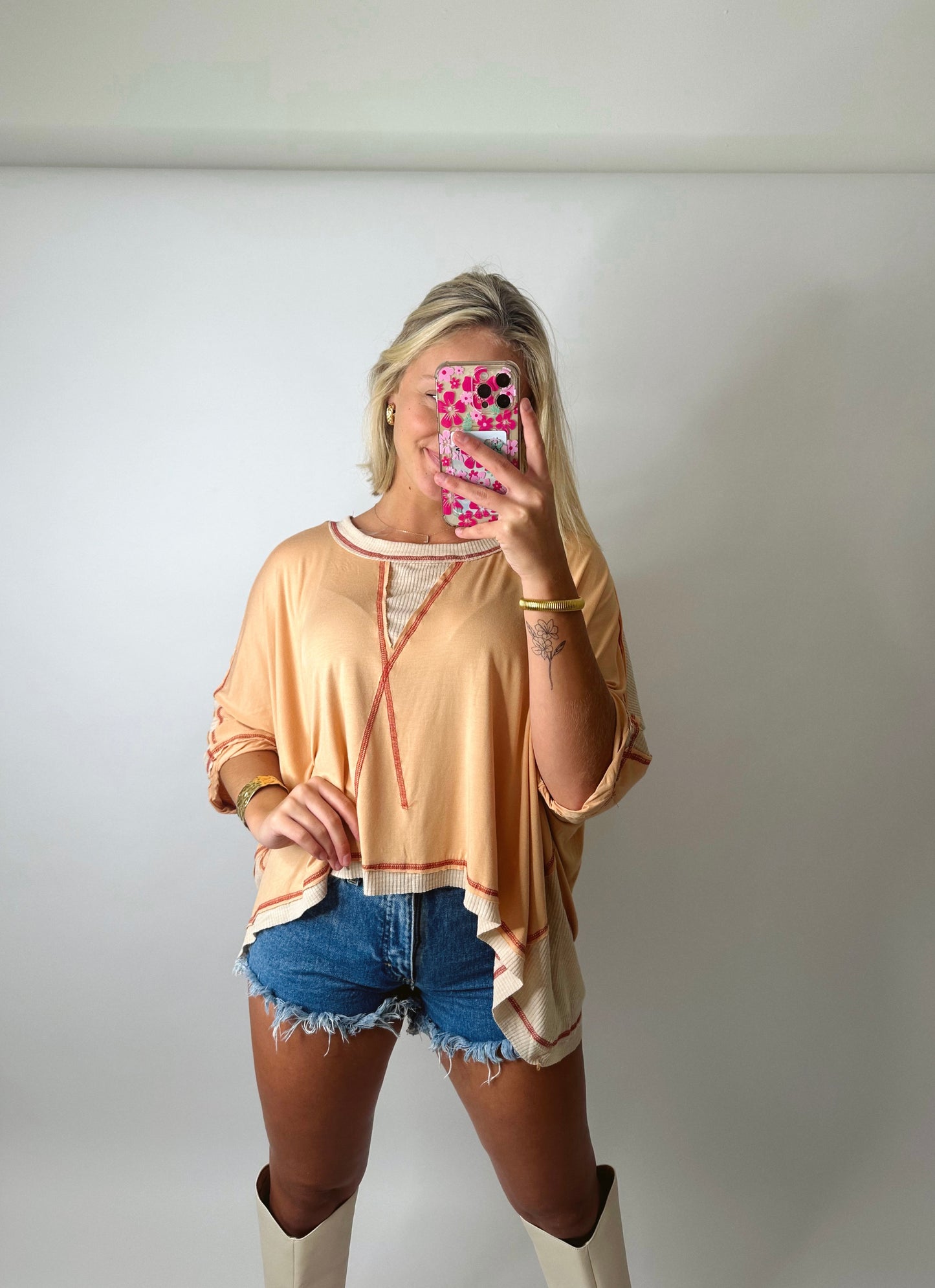 The Missy | Oversized Orange Contrast Top