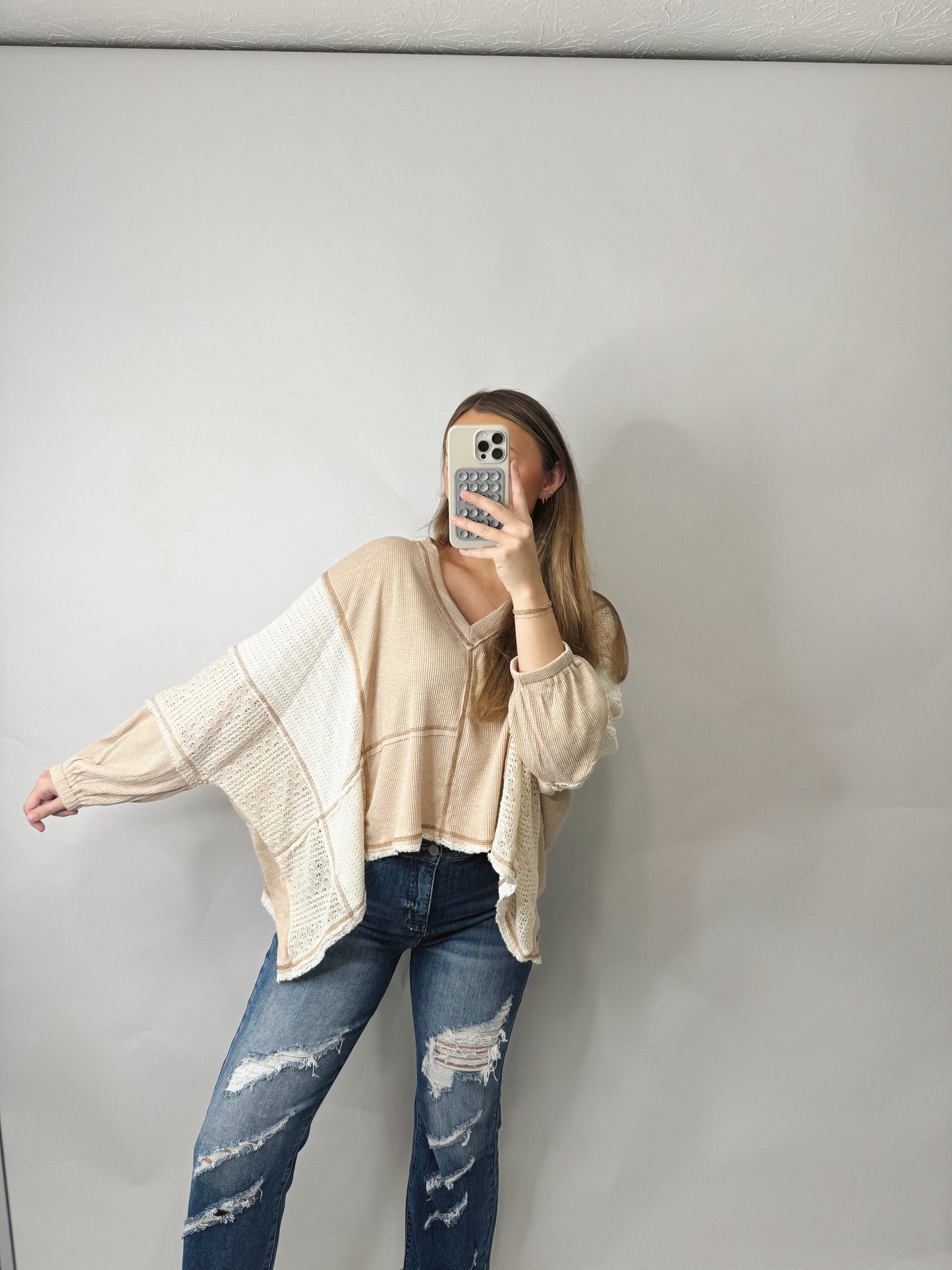 The Kaitlynn | V Neck Patchwork Top