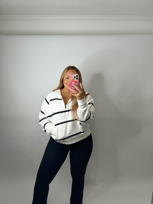 The Jodi | White Striped Pullover