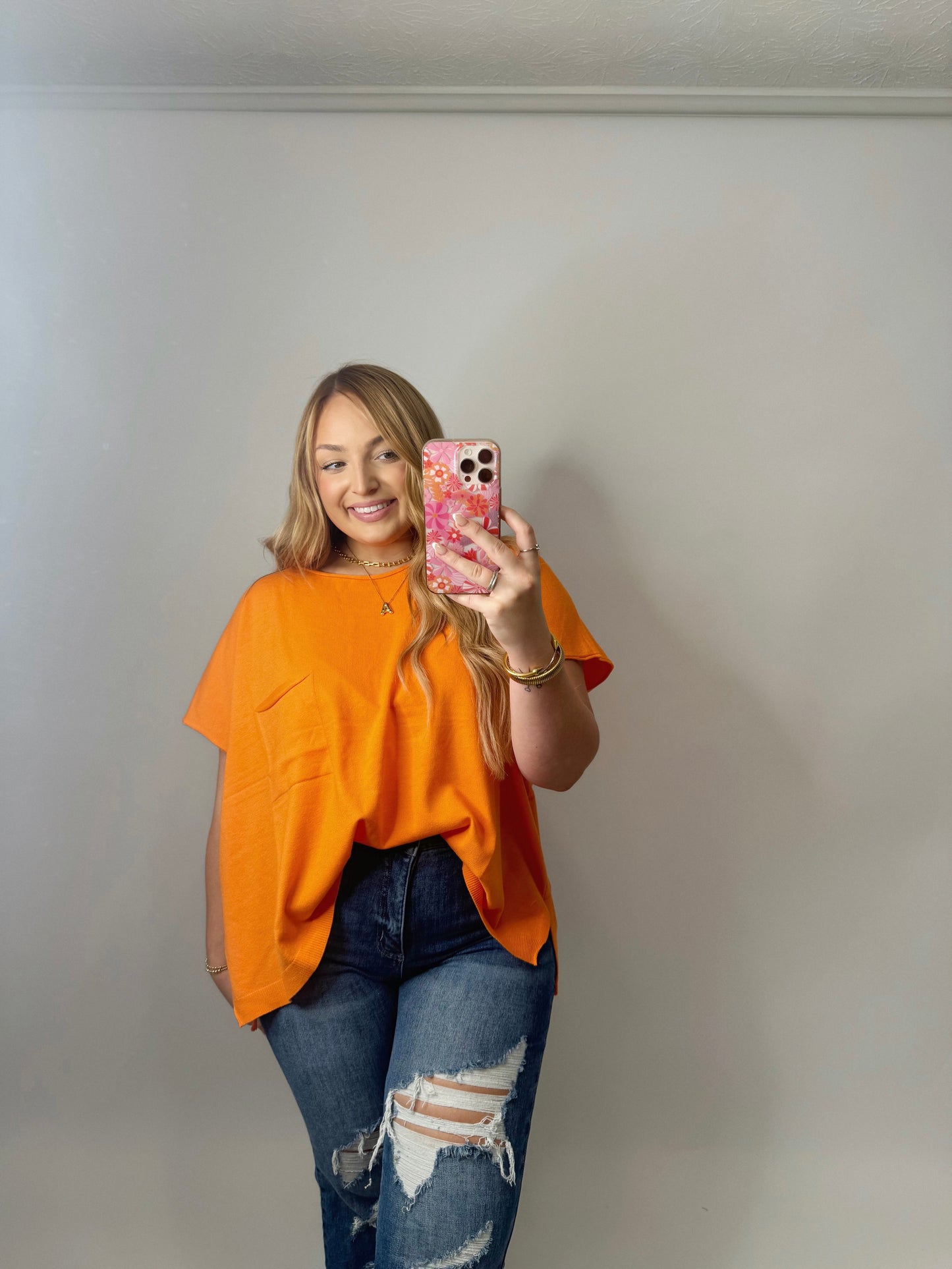 The Bailey | Orange Oversized Wide Neck Top