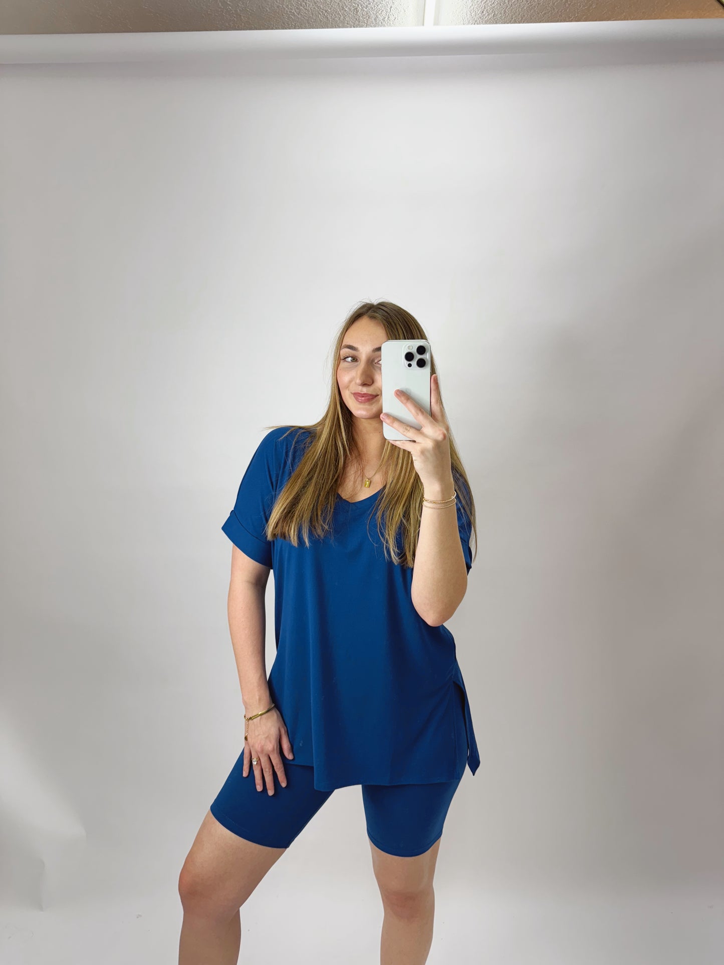 The Payton | Blue Biker Shorts Set