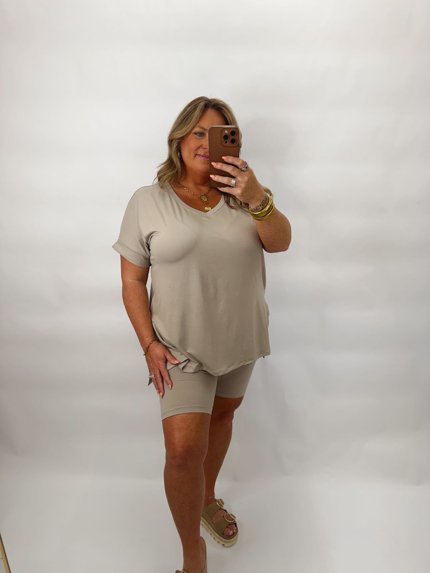 The Payton | Neutral Biker Shorts Set