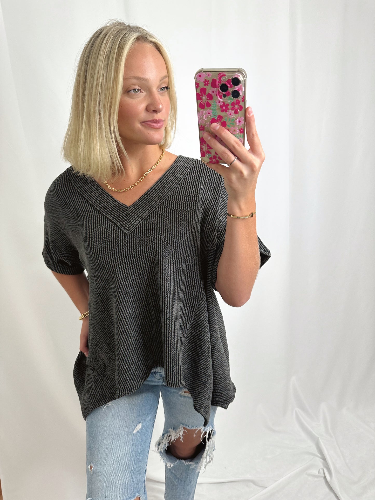 The Carly | Charcoal Ribbed Top