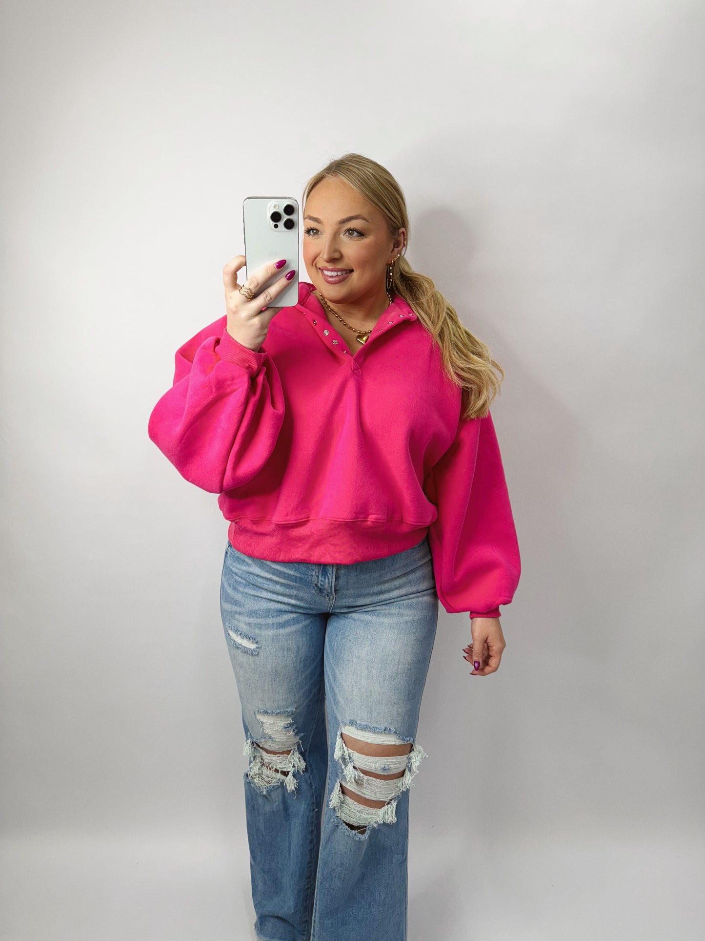 The Paige | Hot Pink Collared Pullover
