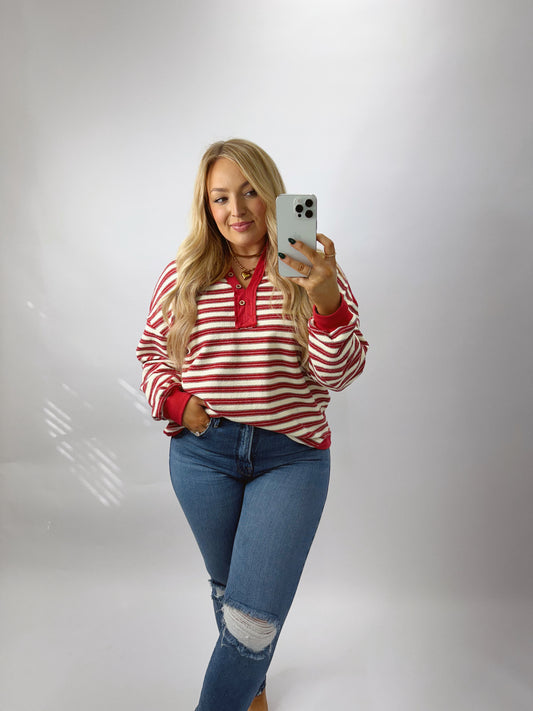 The Alyssa | Red and White Stripe Top