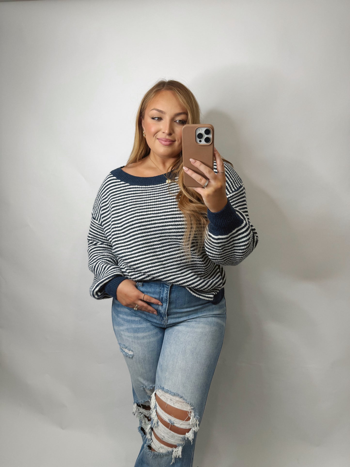 The Navy | Striped Drop Shoulder Sweater
