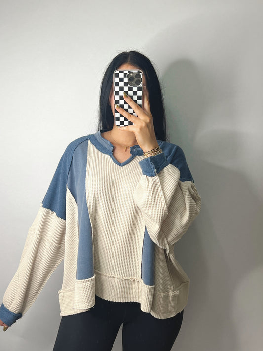 The Sabrina | Navy Patchwork Top