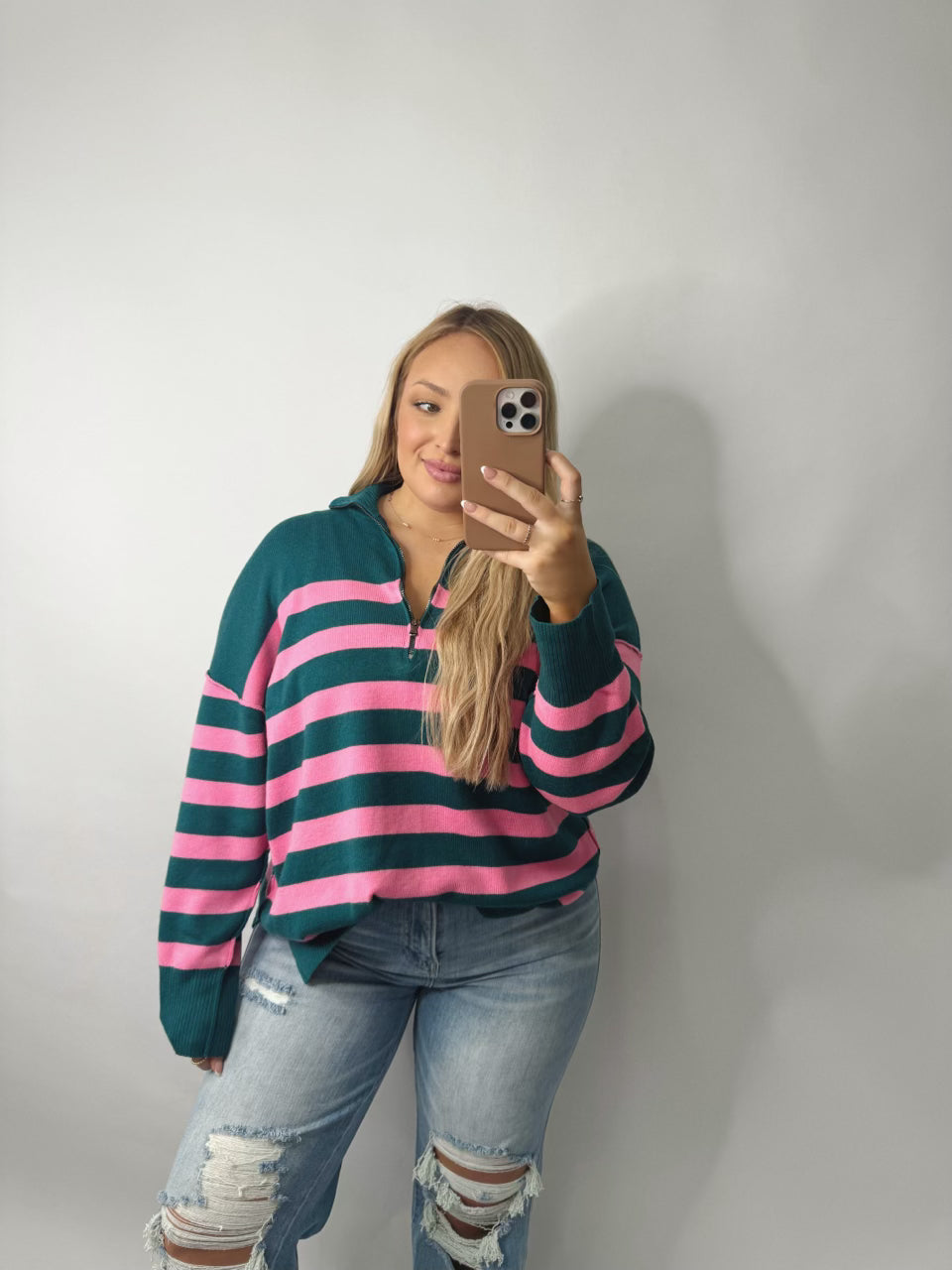 The Claire | Pink & Green Sweater