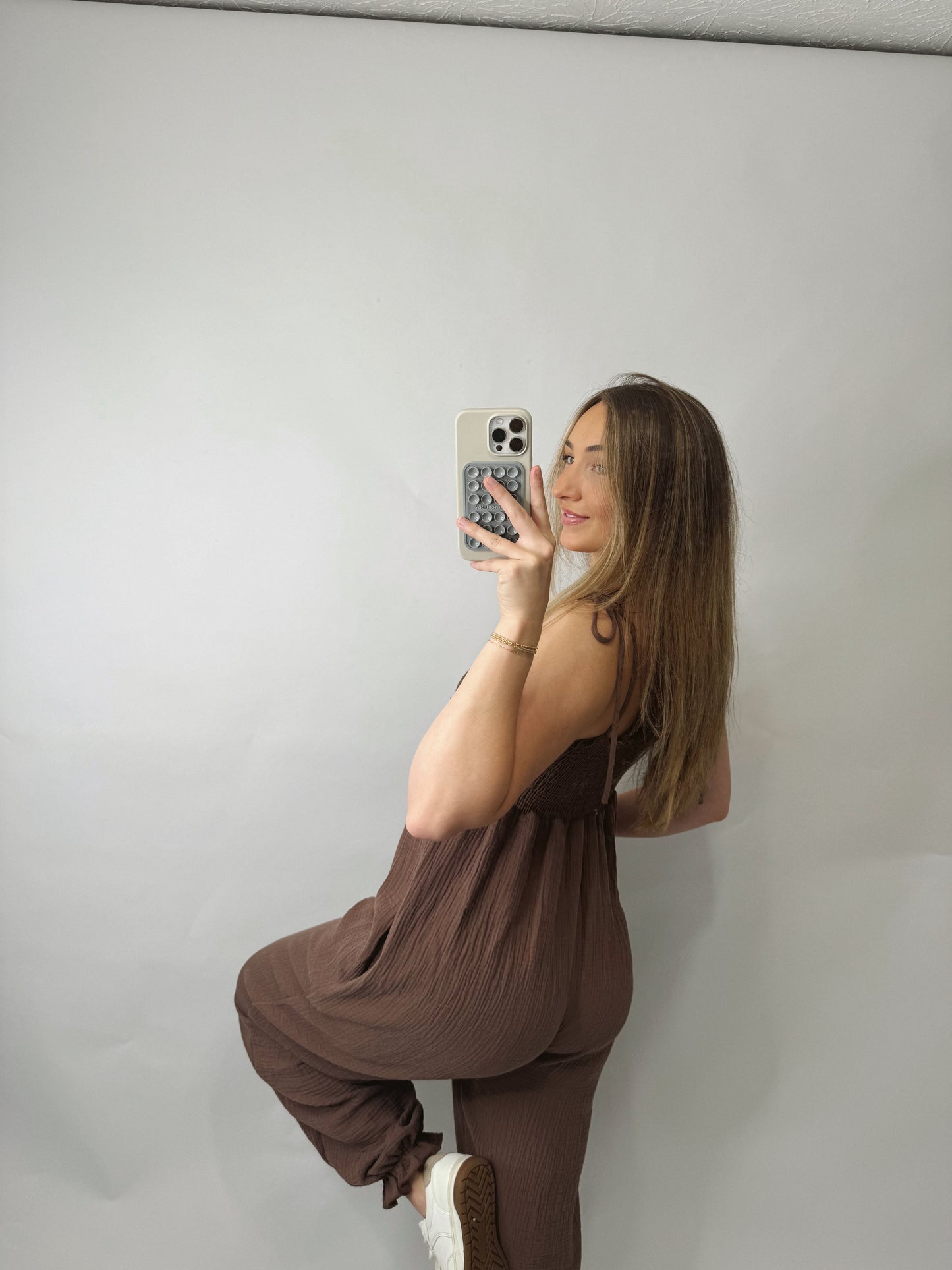 The Katie | Brown Flowy Pant Jumpsuit
