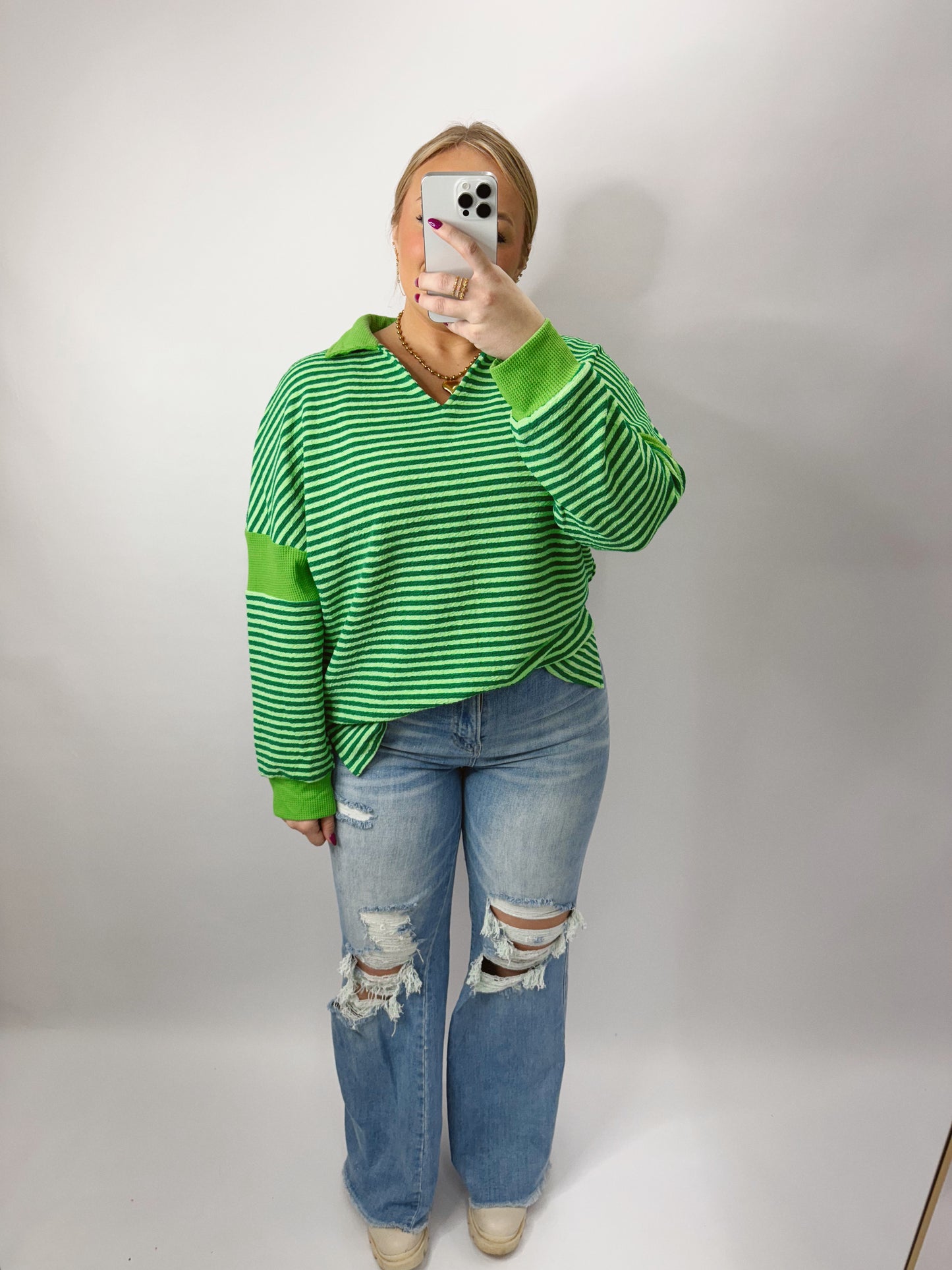 The Phoebe | Green Striped Top