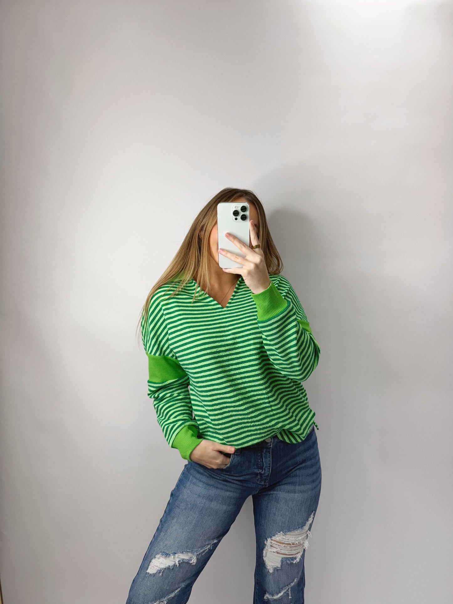 The Phoebe | Green Striped Top