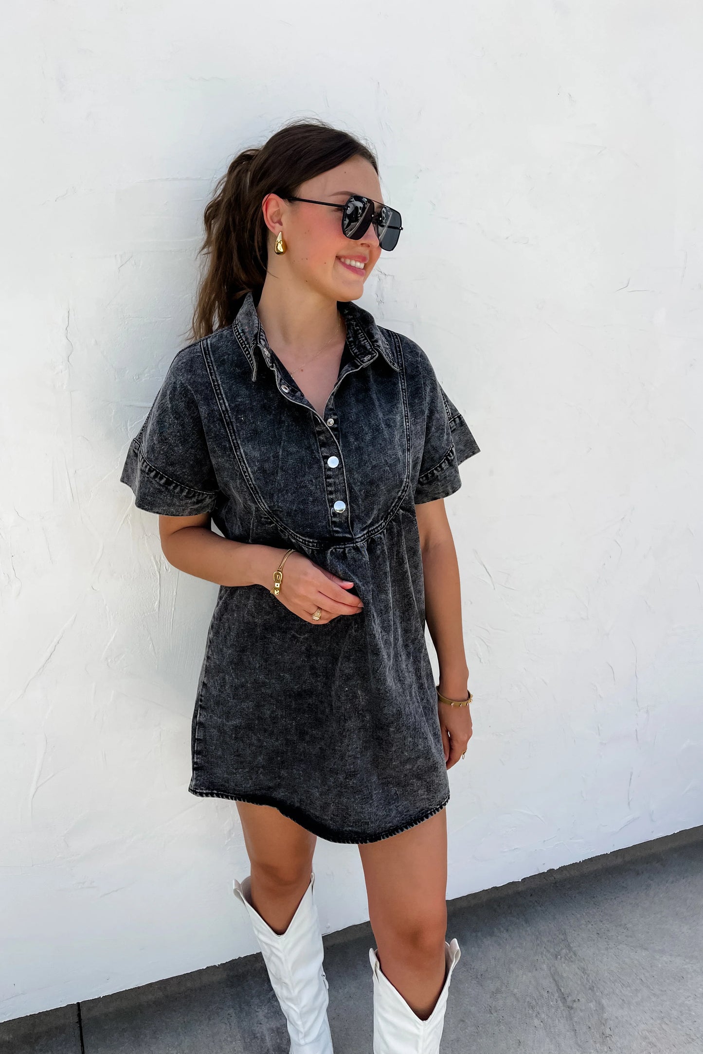 Balck Denim Mini Dress